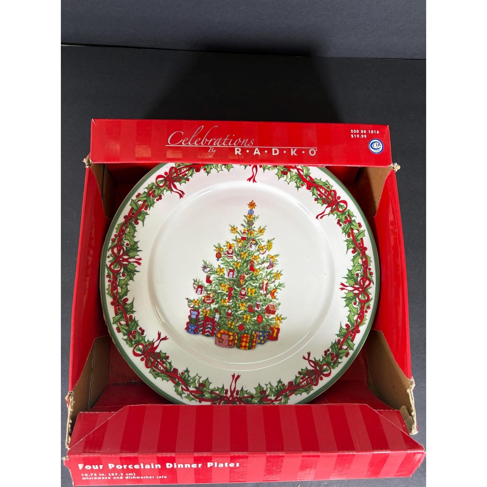 Christopher Radko Holiday Celebrations Fine Porcelain Dinner Plates Set 4